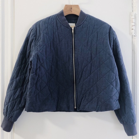 Oak Fort Quilted Blue Bomber Jacket 